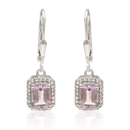 Strieborné Náušnice s Brazílskym Ametystom a Bielym Topásom