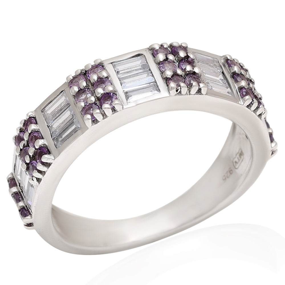 Strieborný Prsteň s Brazílskym Ametystom a Bielym Topásom 7 