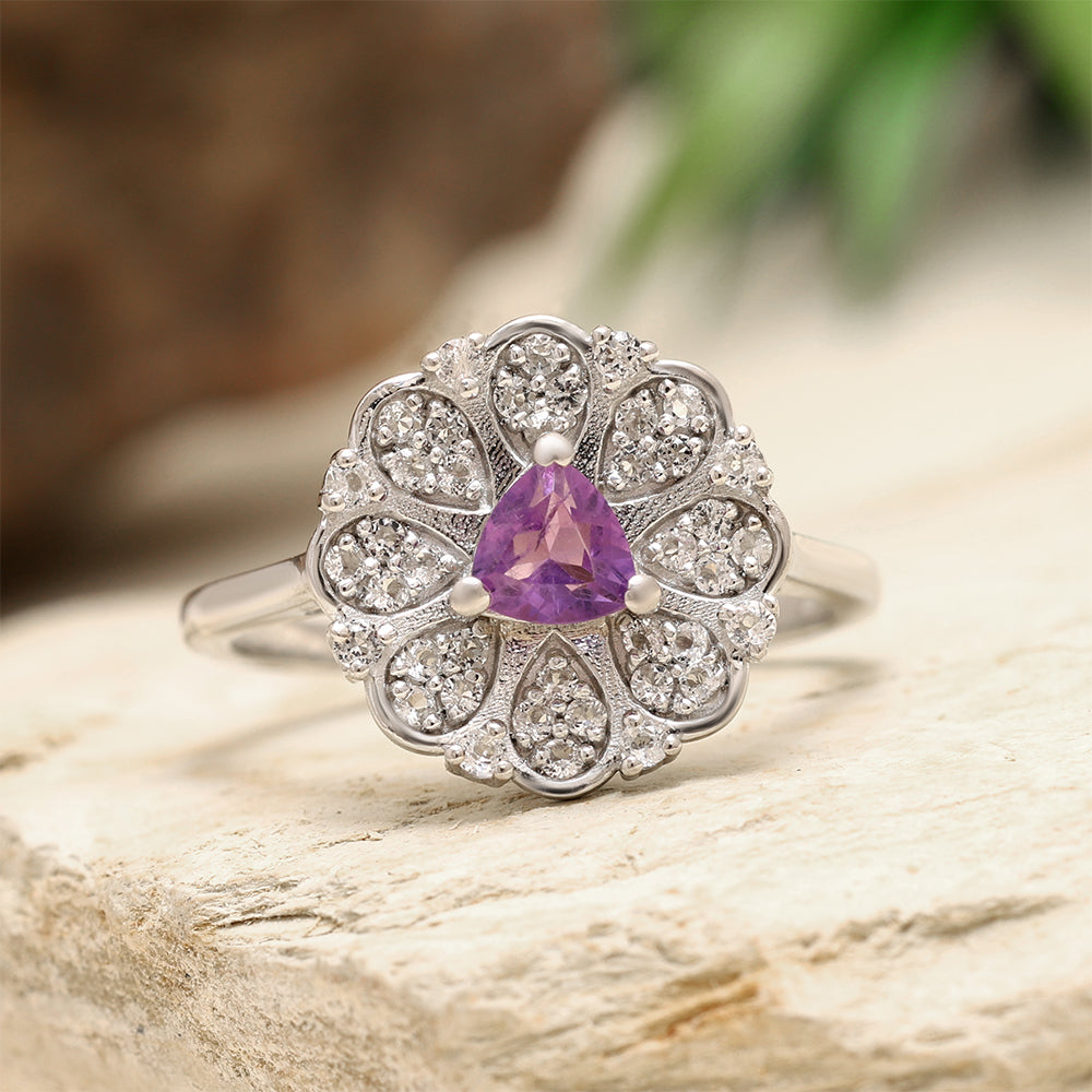 Strieborný Prsteň s Brazílskym Ametystom a Bielym Topásom 2 