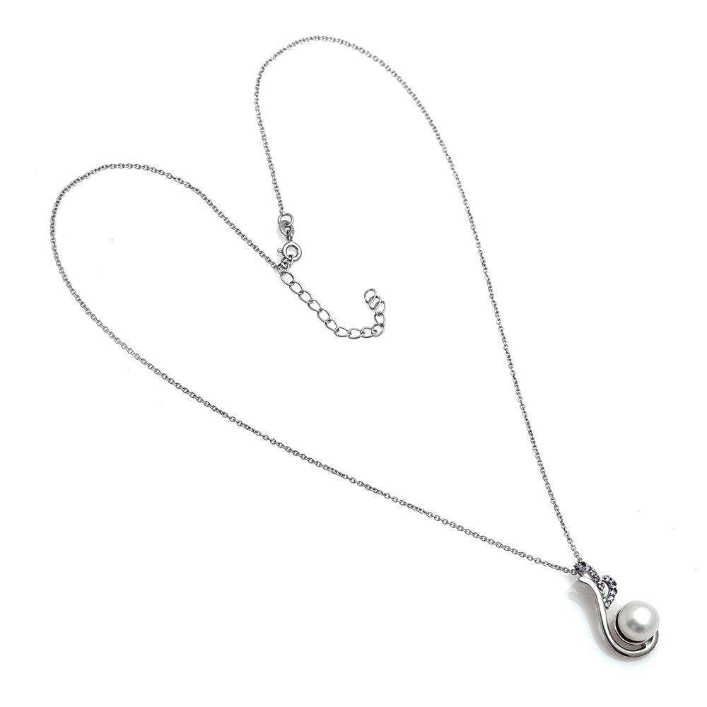 Strieborný Prívesok s Brazílskym Ametystom a Bielou Sladkovodnou Perlou