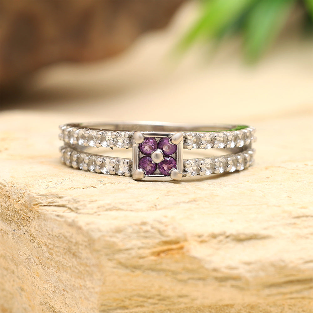 Strieborný Prsteň s Brazílskym Ametystom a Bielym Topásom 2 