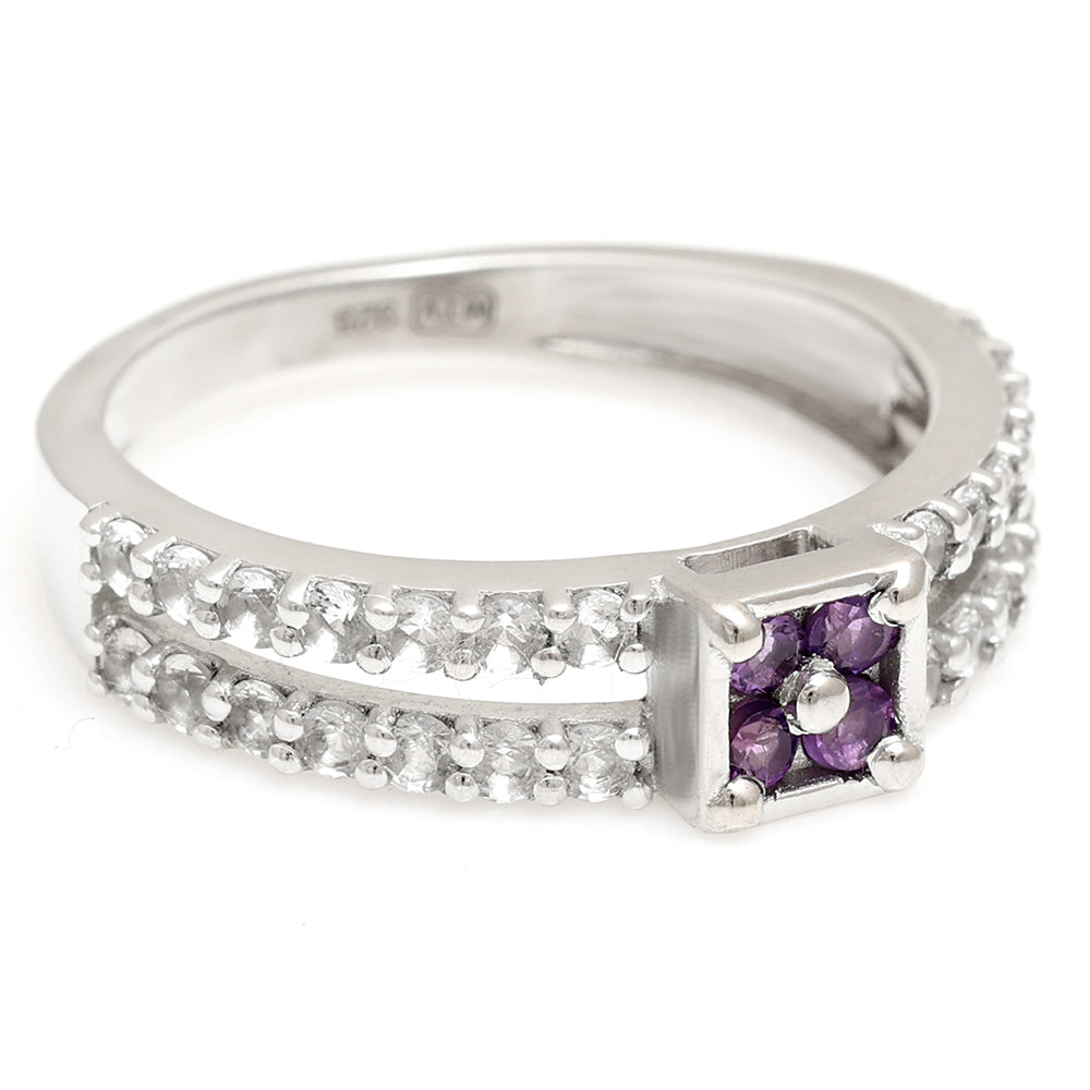 Strieborný Prsteň s Brazílskym Ametystom a Bielym Topásom