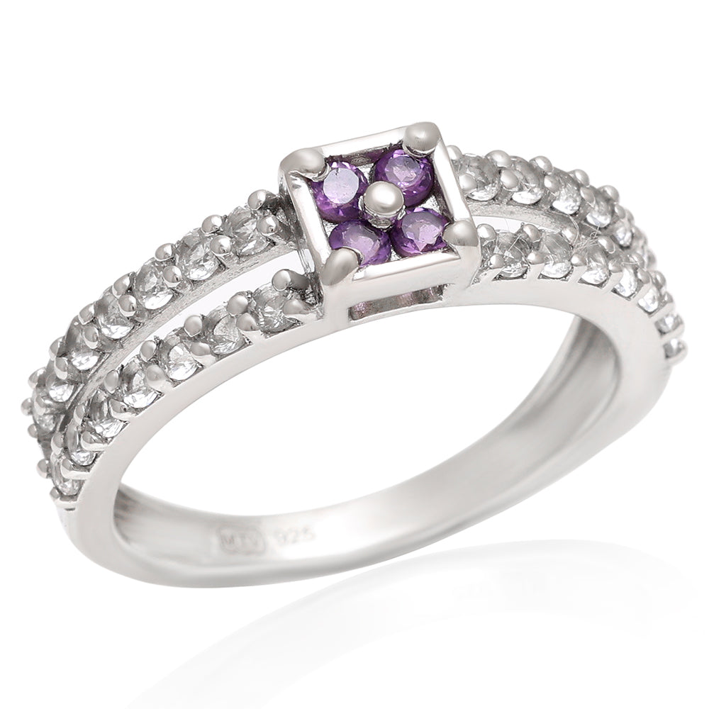 Strieborný Prsteň s Brazílskym Ametystom a Bielym Topásom 8 