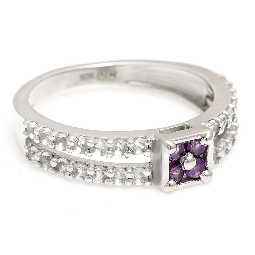 Strieborný Prsteň s Brazílskym Ametystom a Bielym Topásom