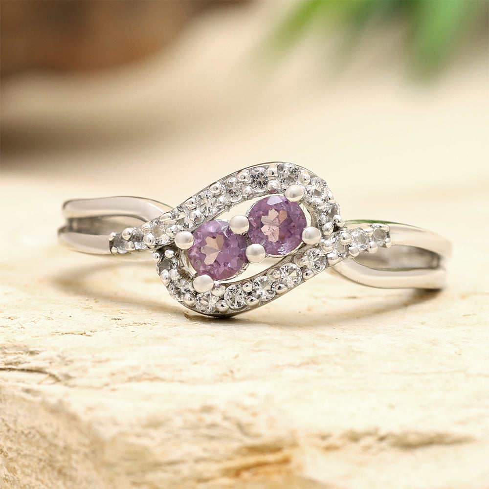 Strieborný Prsteň s Brazílskym Ametystom a Bielym Topásom 2 