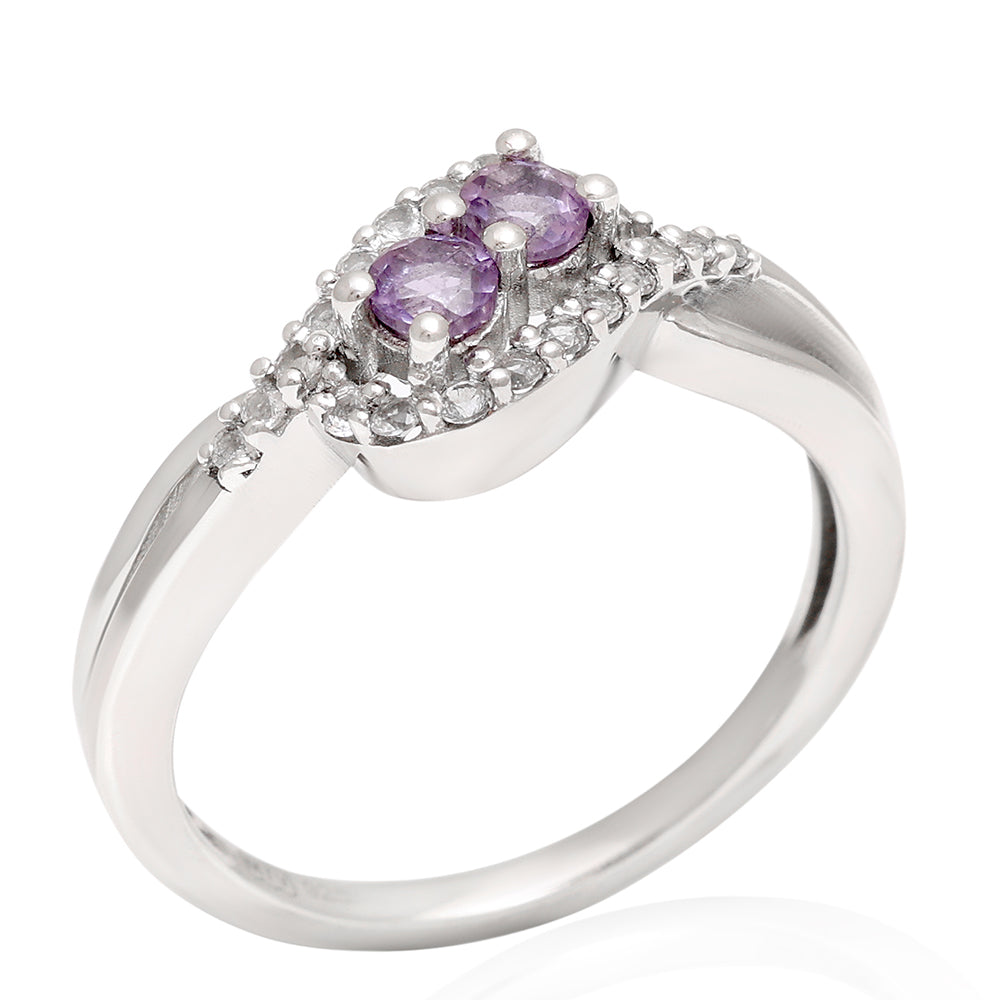 Strieborný Prsteň s Brazílskym Ametystom a Bielym Topásom 7 