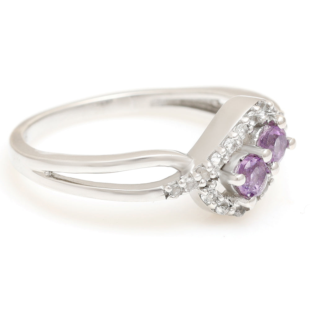 Strieborný Prsteň s Brazílskym Ametystom a Bielym Topásom