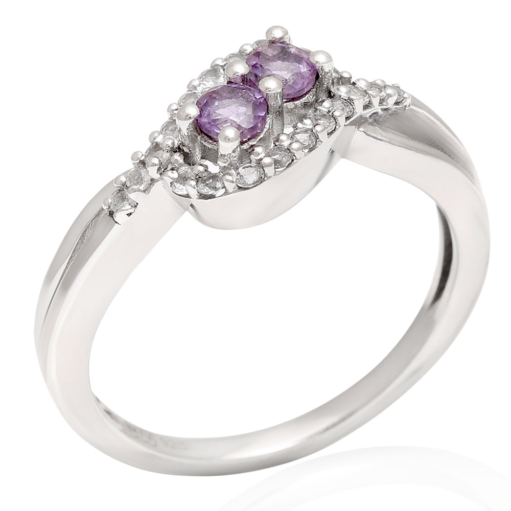 Strieborný Prsteň s Brazílskym Ametystom a Bielym Topásom