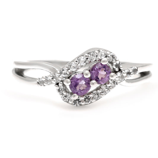 Strieborný Prsteň s Brazílskym Ametystom a Bielym Topásom