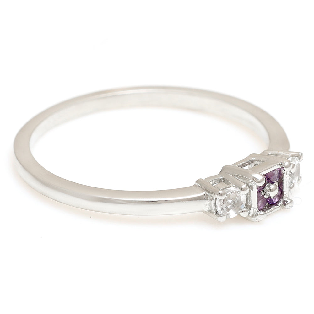 Strieborný Prsteň s Brazílskym Ametystom a Bielym Topásom 9 