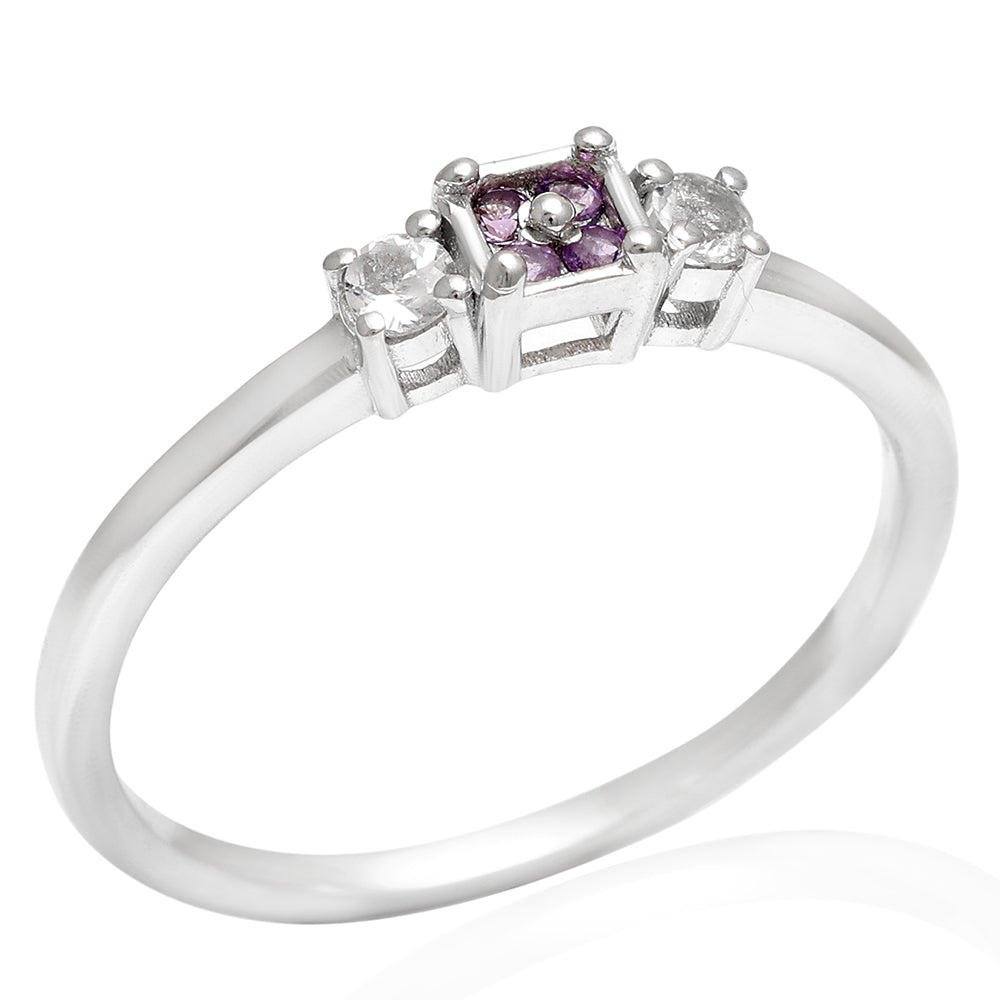 Strieborný Prsteň s Brazílskym Ametystom a Bielym Topásom