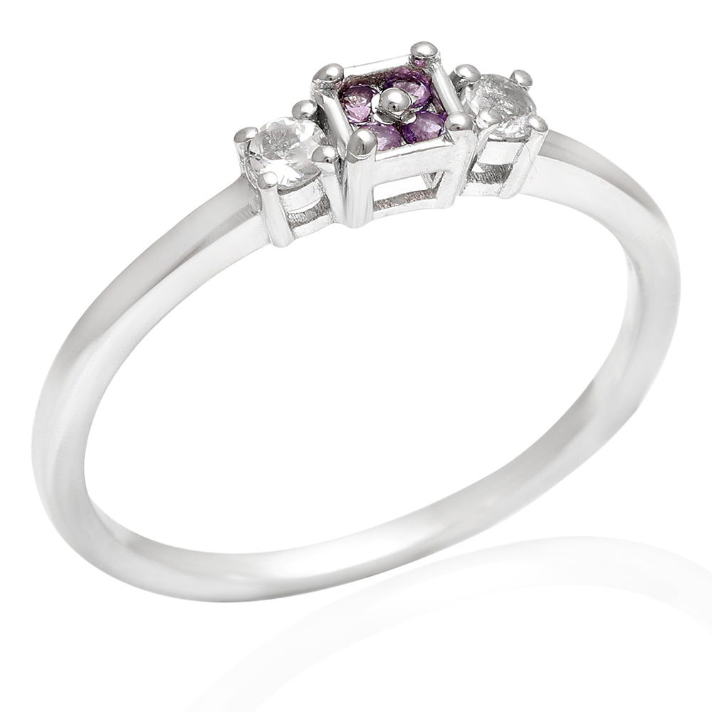 Strieborný Prsteň s Brazílskym Ametystom a Bielym Topásom 4 