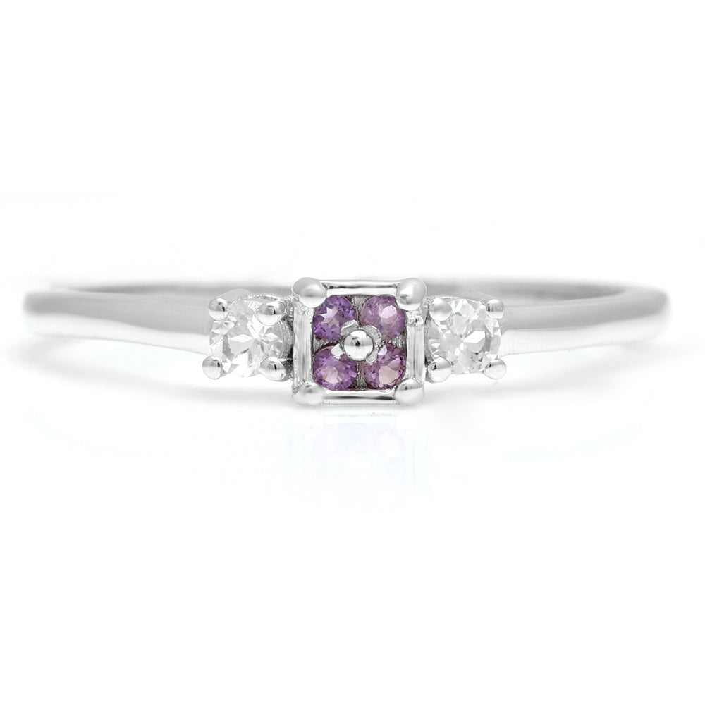 Strieborný Prsteň s Brazílskym Ametystom a Bielym Topásom