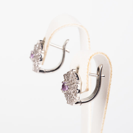 Strieborné Náušnice s Bielym Topásom a Brazílskym Ametystom