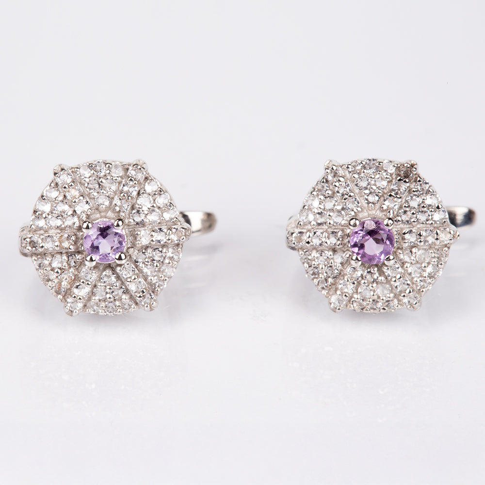 Strieborné Náušnice s Bielym Topásom a Brazílskym Ametystom 1 