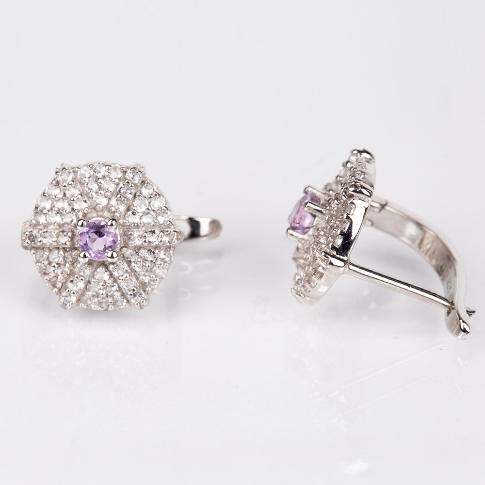 Strieborné Náušnice s Bielym Topásom a Brazílskym Ametystom