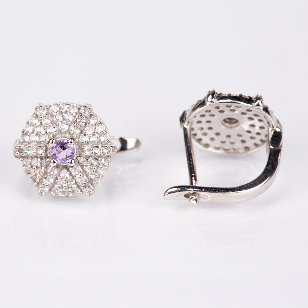 Strieborné Náušnice s Bielym Topásom a Brazílskym Ametystom