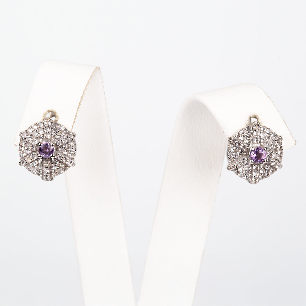 Strieborné Náušnice s Bielym Topásom a Brazílskym Ametystom 6 