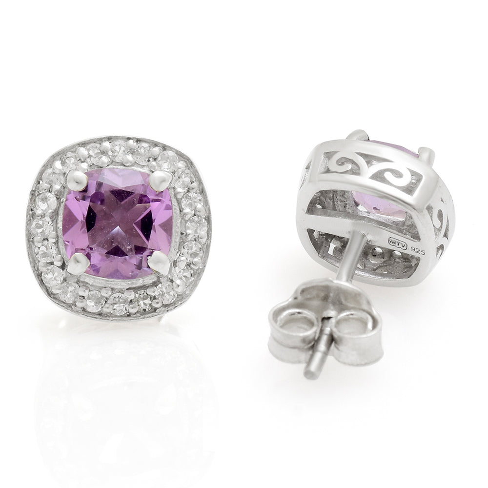 Strieborné Náušnice s Brazílskym Ametystom a Bielym Topásom