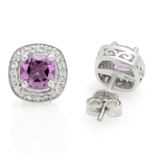 Strieborné Náušnice s Brazílskym Ametystom a Bielym Topásom