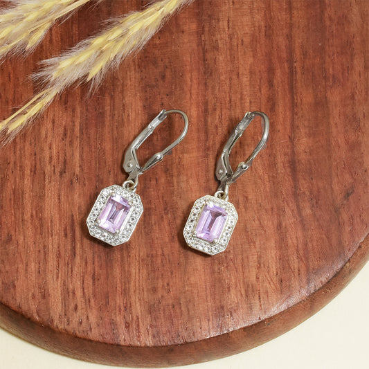 Strieborné Náušnice s Brazílskym Ametystom a Bielym Topásom