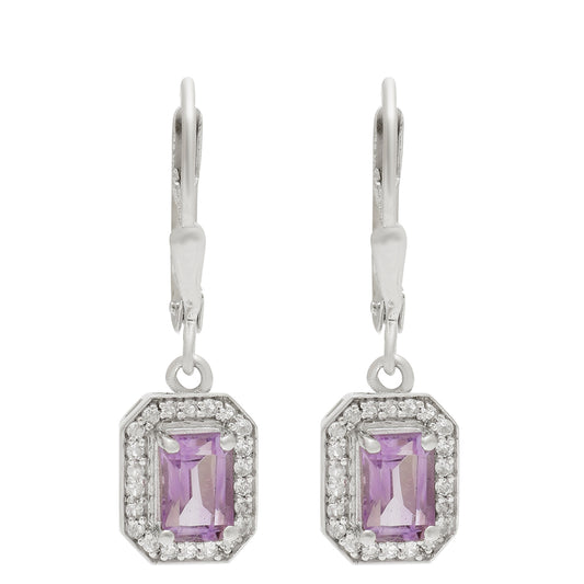 Strieborné Náušnice s Brazílskym Ametystom a Bielym Topásom