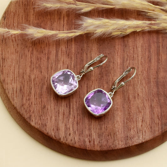 Strieborné Náušnice s Brazílskym Ametystom