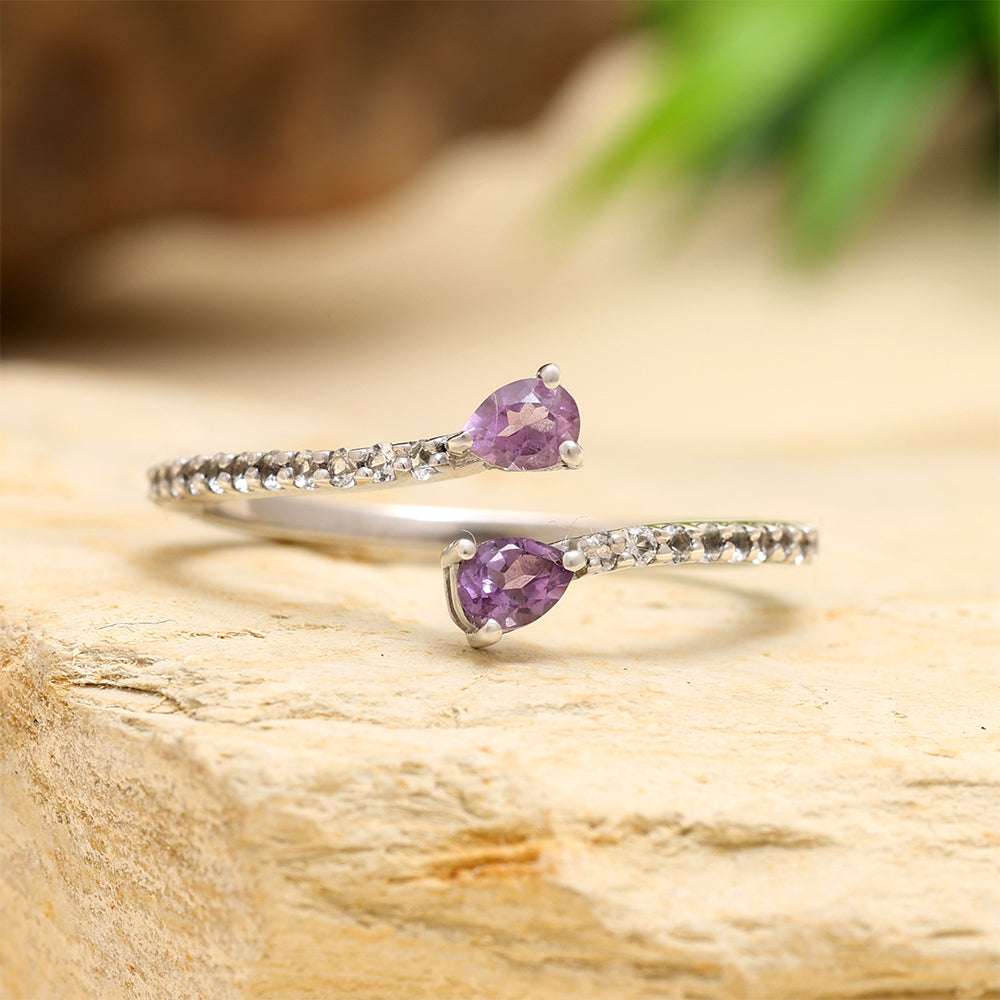 Strieborný Prsteň s Brazílskym Ametystom a Bielym Topásom