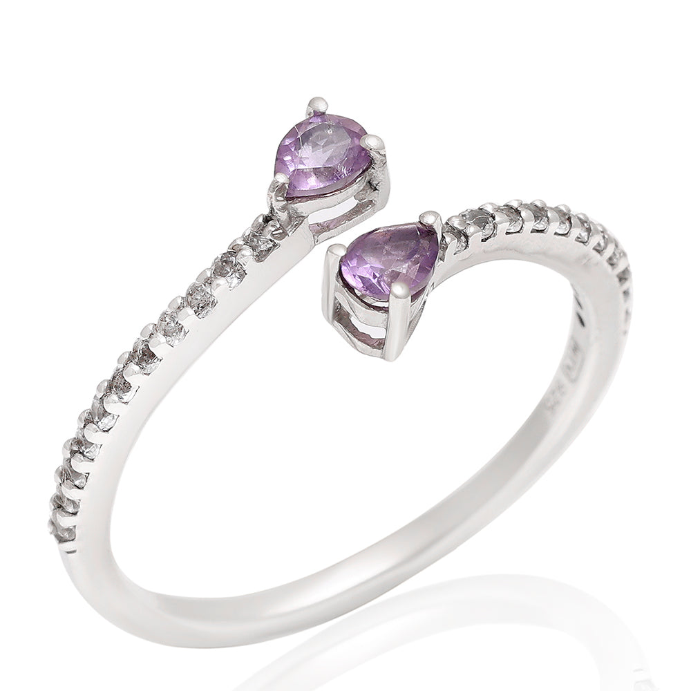 Strieborný Prsteň s Brazílskym Ametystom a Bielym Topásom