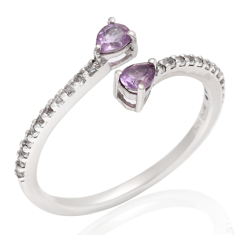 Strieborný Prsteň s Brazílskym Ametystom a Bielym Topásom