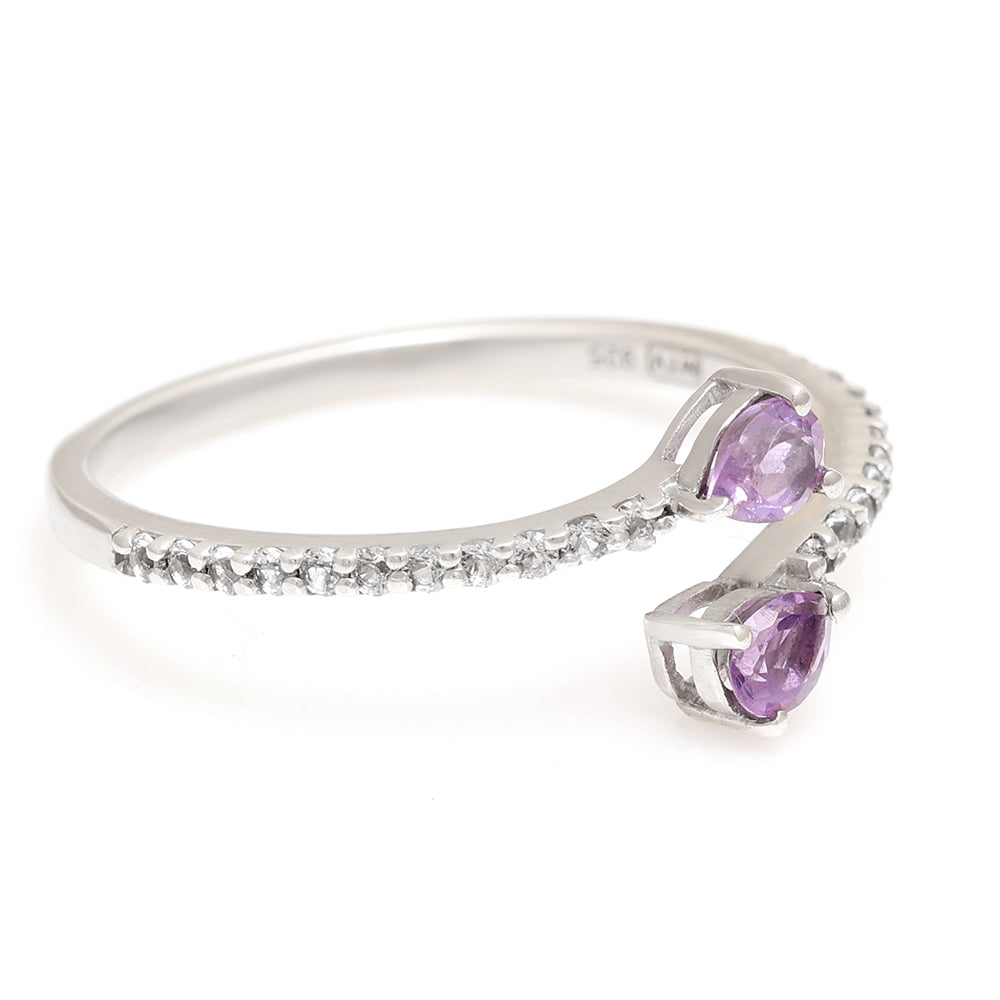 Strieborný Prsteň s Brazílskym Ametystom a Bielym Topásom 4 