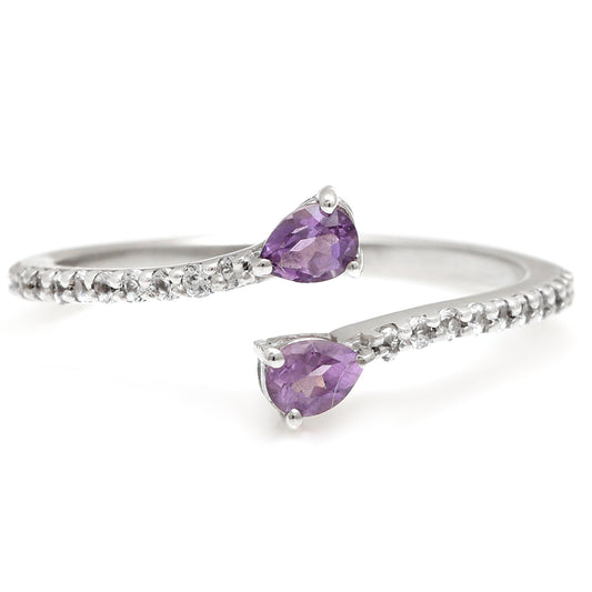 Strieborný Prsteň s Brazílskym Ametystom a Bielym Topásom
