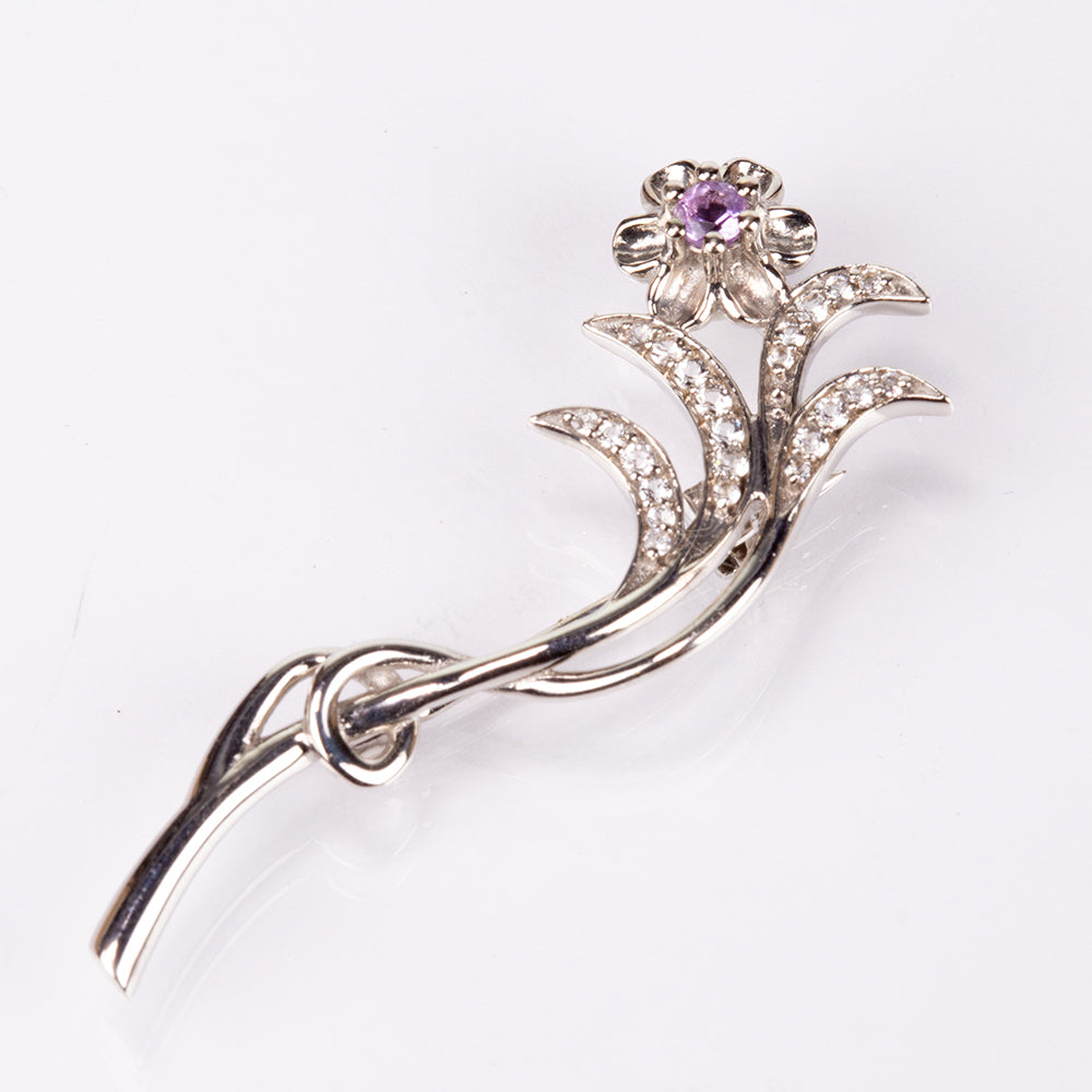 Strieborný Brošňa s Brazílskym Ametystom a Bielym Topásom