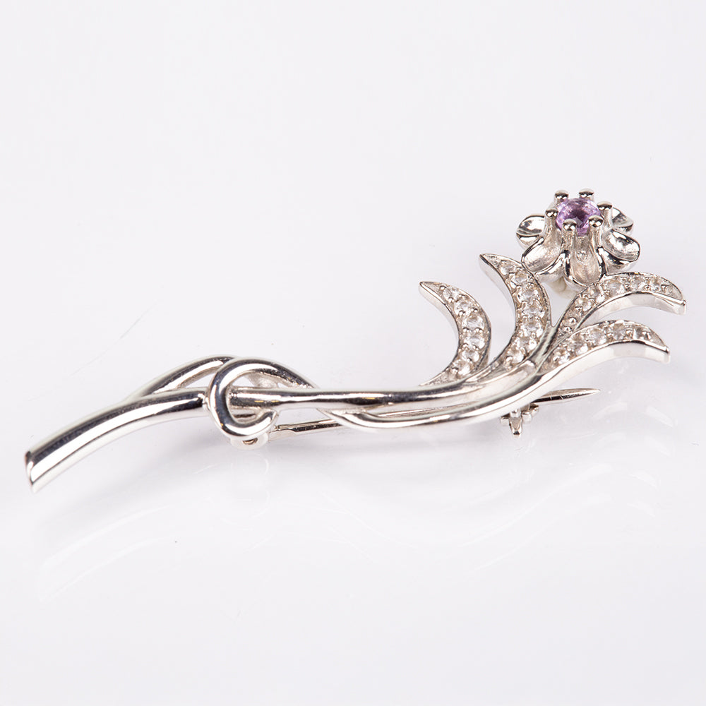 Strieborný Brošňa s Brazílskym Ametystom a Bielym Topásom 2 