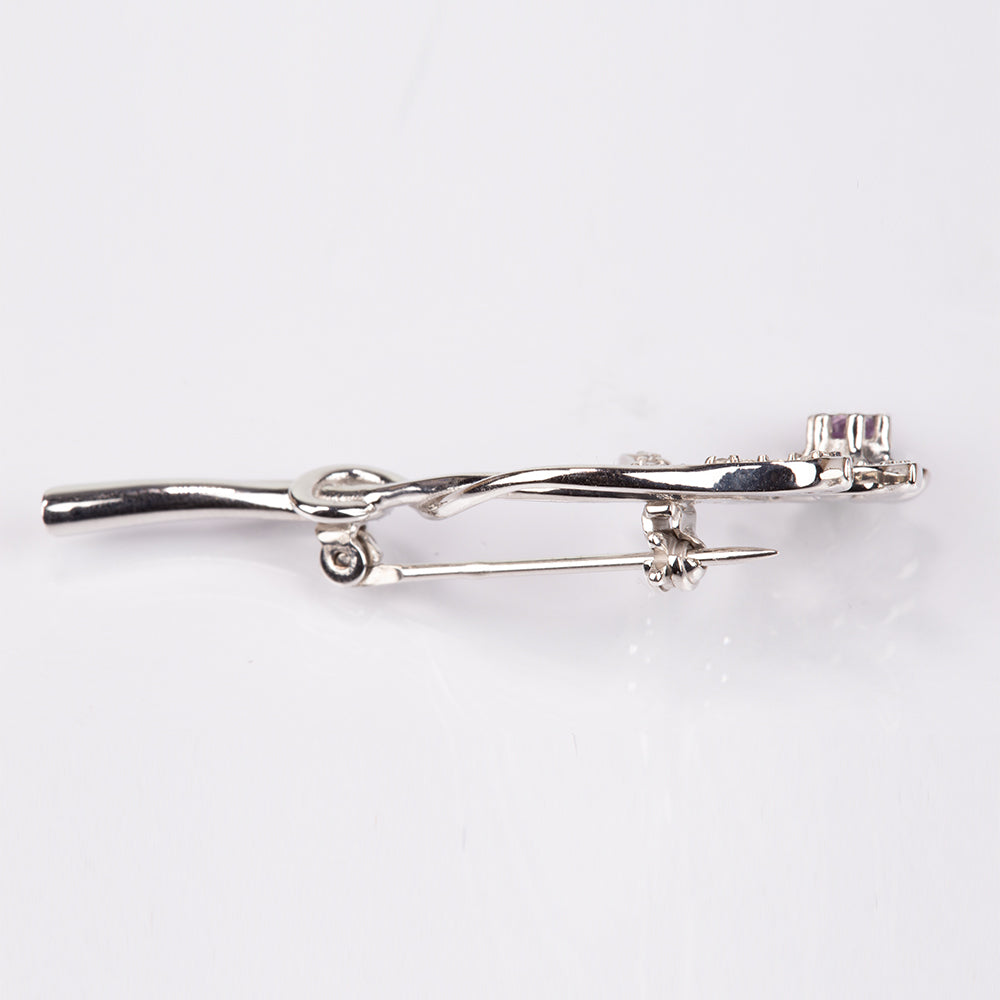 Strieborný Brošňa s Brazílskym Ametystom a Bielym Topásom