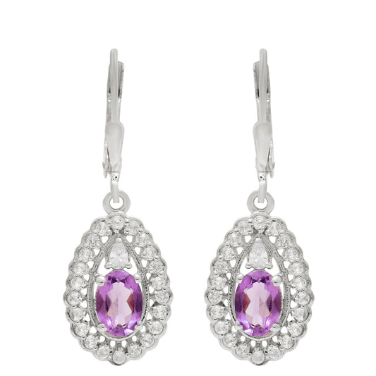 Strieborné Náušnice s Brazílskym Ametystom a Bielym Topásom
