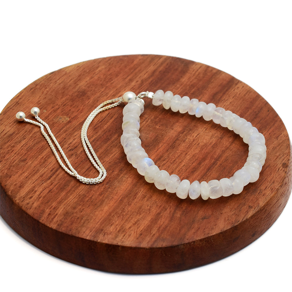 Strieborný Náramok s Dúhovým Mesačným Kameňom 4 