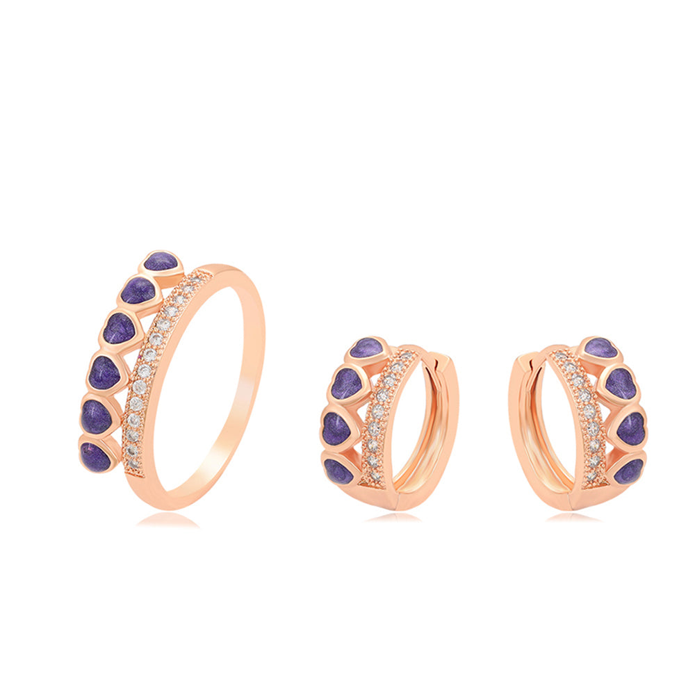Pozlátené Zliatinové Sada s Fialovým Emporia® Krištáľom ( Náušnice+Prsteň ) 1 