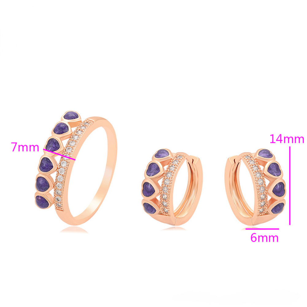 Pozlátené Zliatinové Sada s Fialovým Emporia® Krištáľom ( Náušnice+Prsteň )