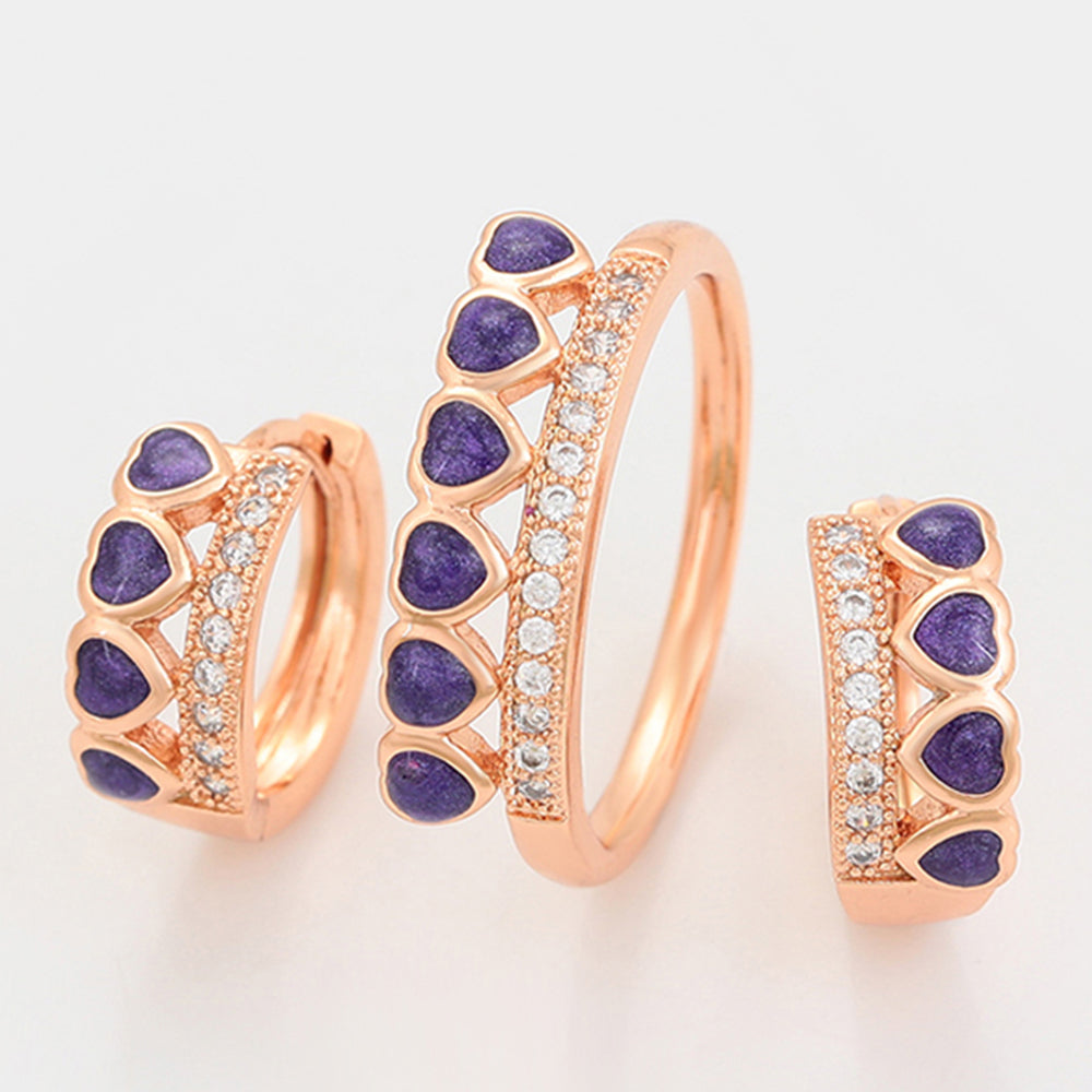 Pozlátené Zliatinové Sada s Fialovým Emporia® Krištáľom ( Náušnice+Prsteň ) 10 