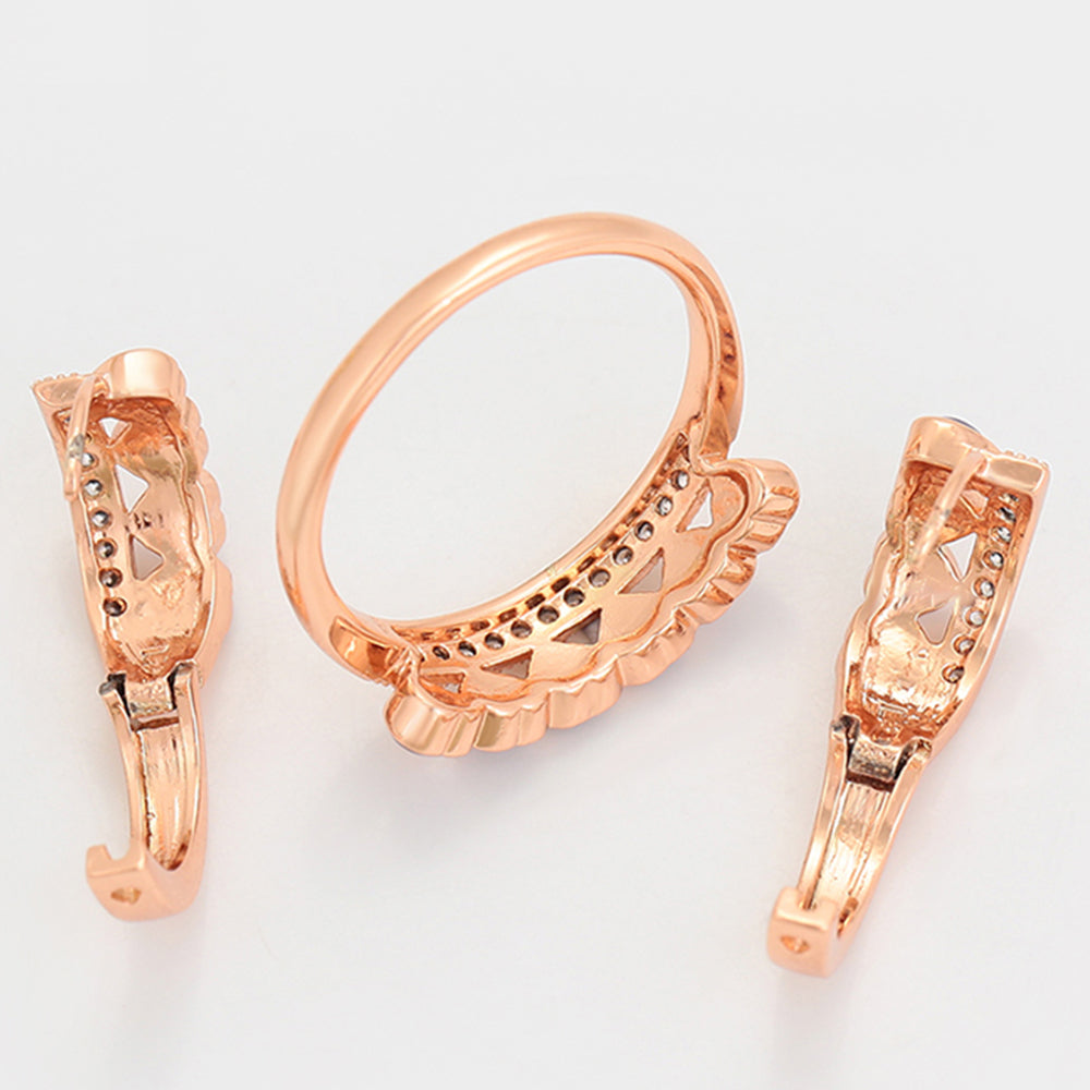 Pozlátené Zliatinové Sada s Fialovým Emporia® Krištáľom ( Náušnice+Prsteň ) 11 