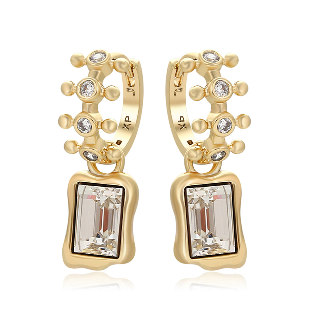 Pozlátené Zliatinové Náušnice s Bielym Emporia® Krištáľom 1 