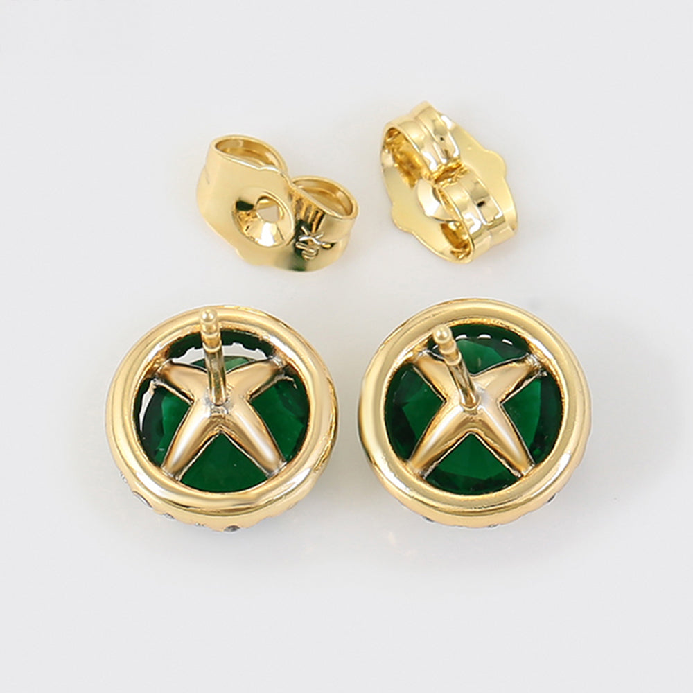 Pozlátené Zliatinové Náušnice s so Zeleným Emporia® Krištáľom a Bielym Emporia® Krištáľom