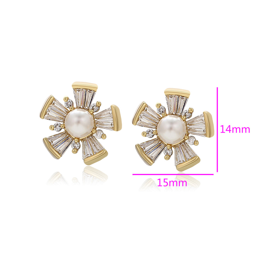 Pozlátené Zliatinové Náušnice s Sklenená perla a Bielym Emporia® Krištáľom 2 