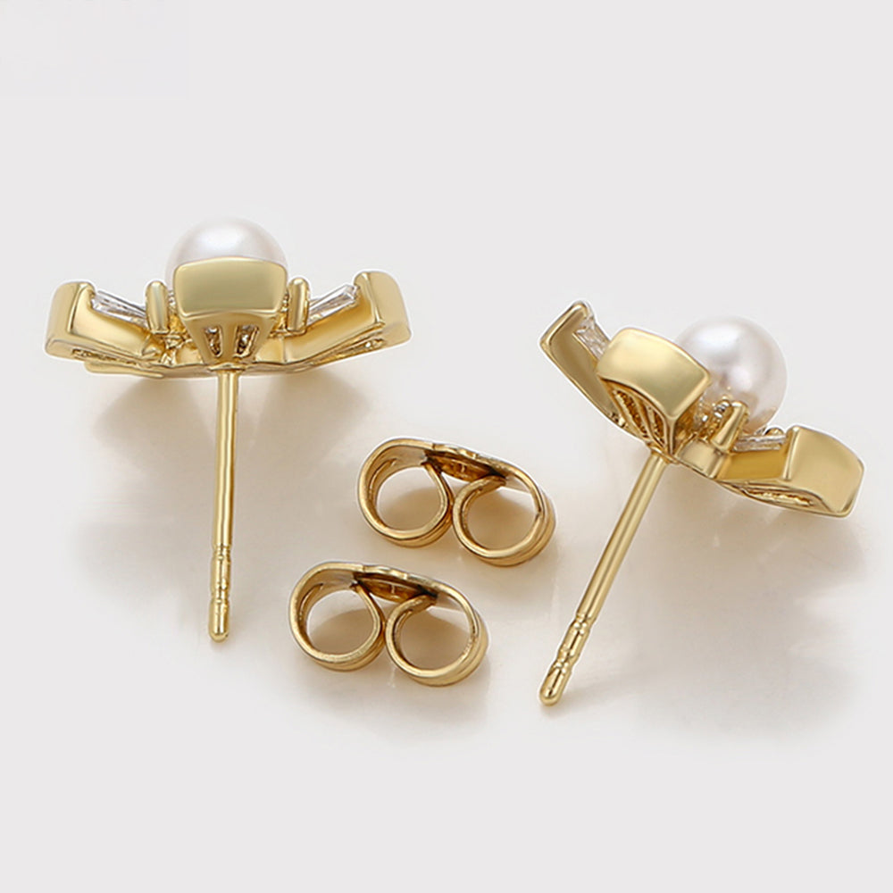 Pozlátené Zliatinové Náušnice s Sklenená perla a Bielym Emporia® Krištáľom 6 