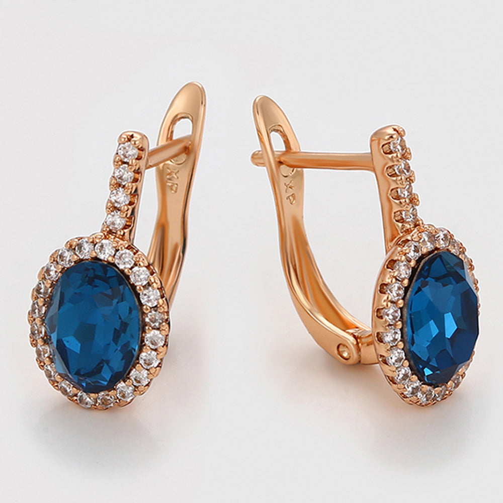 Pozlátené Zliatinové Náušnice s Modrým Emporia® Krištáľom a Bielym Emporia® Krištáľom