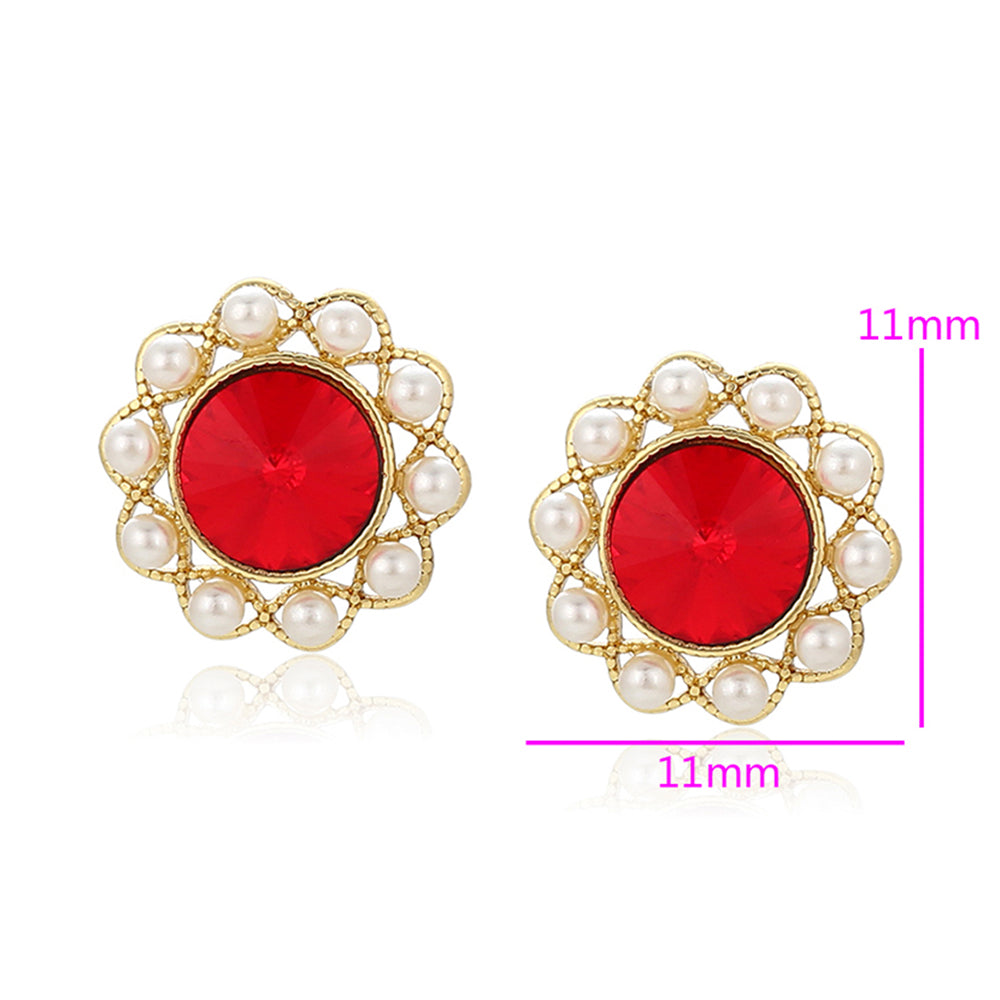 Pozlátené Zliatinové Náušnice s Sklenená perla a Červeným Emporia® Krištáľom 2 