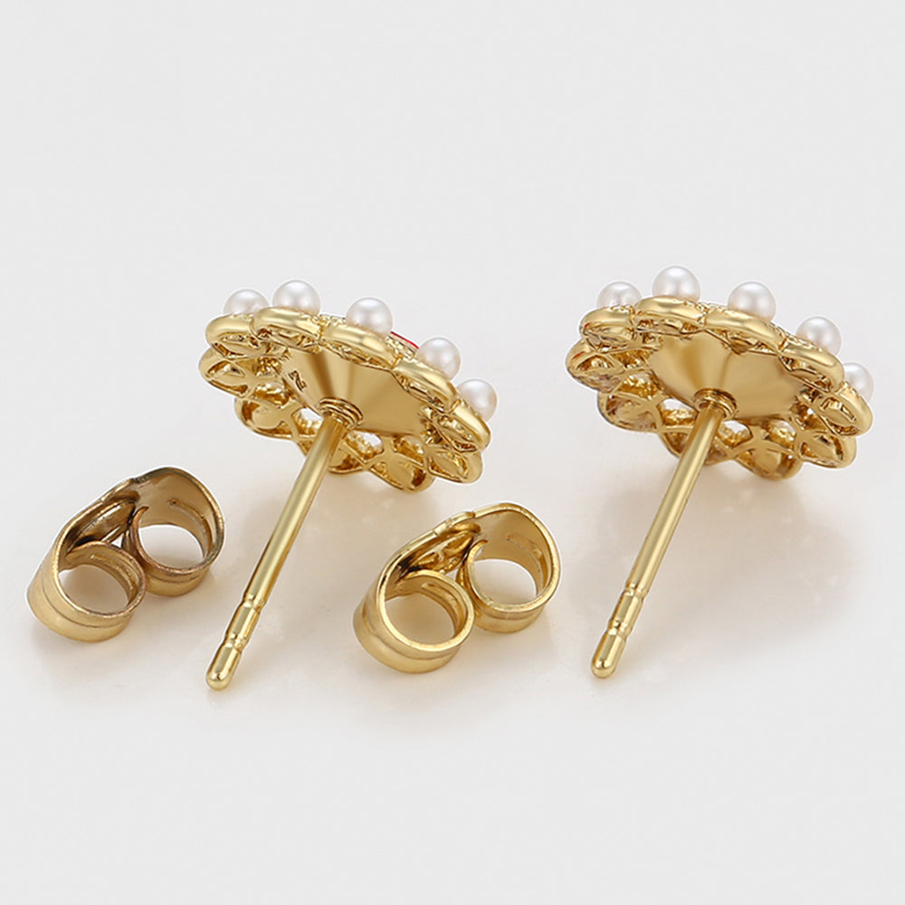 Pozlátené Zliatinové Náušnice s Sklenená perla a Červeným Emporia® Krištáľom 6 