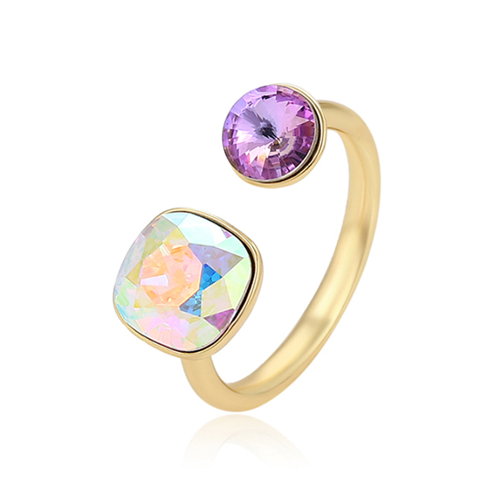 Pozlátený Zliatinový Prsteň s Fialovým Emporia® Krištáľom a Bielym Emporia® Krištáľom 1 