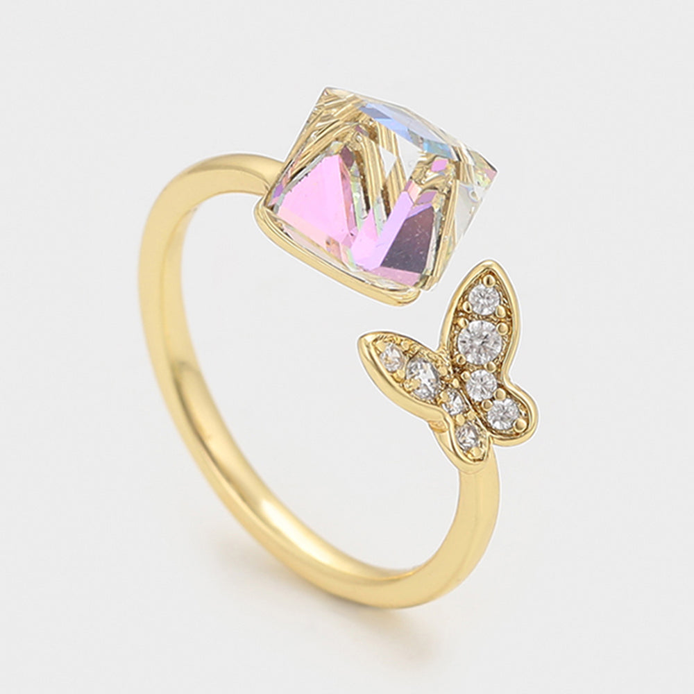 Pozlátený Zliatinový Prsteň s Bielym Emporia® Krištáľom 3 